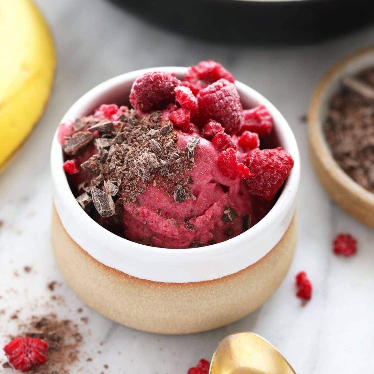 Dairy-Free Nice Cream: Raspberry Banana Chocolate Swirl
